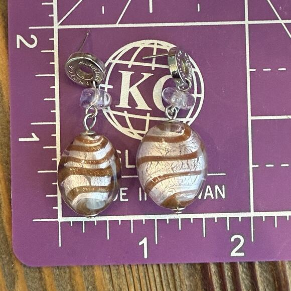 ANTICA MURRINA Light Pink Metallic Swirl Murano Glass SilverTone Dangle Earrings - Picture 8 of 8